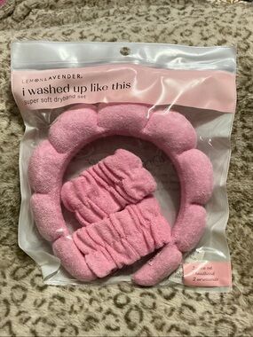 Lemon Lavender I Washed Up Like This Soft Plush Dryband Set in Pink 3 Pieces